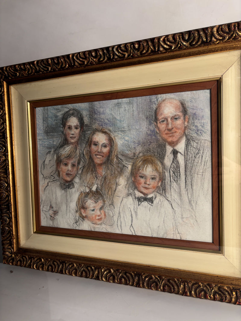 Pastel Painting Portrait of the Suchard Family by Attilio Melo 1960s