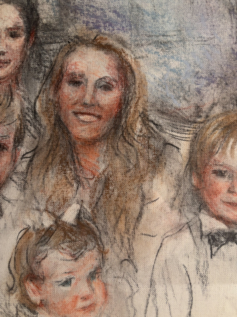 Pastel Painting Portrait of the Suchard Family by Attilio Melo 1960s