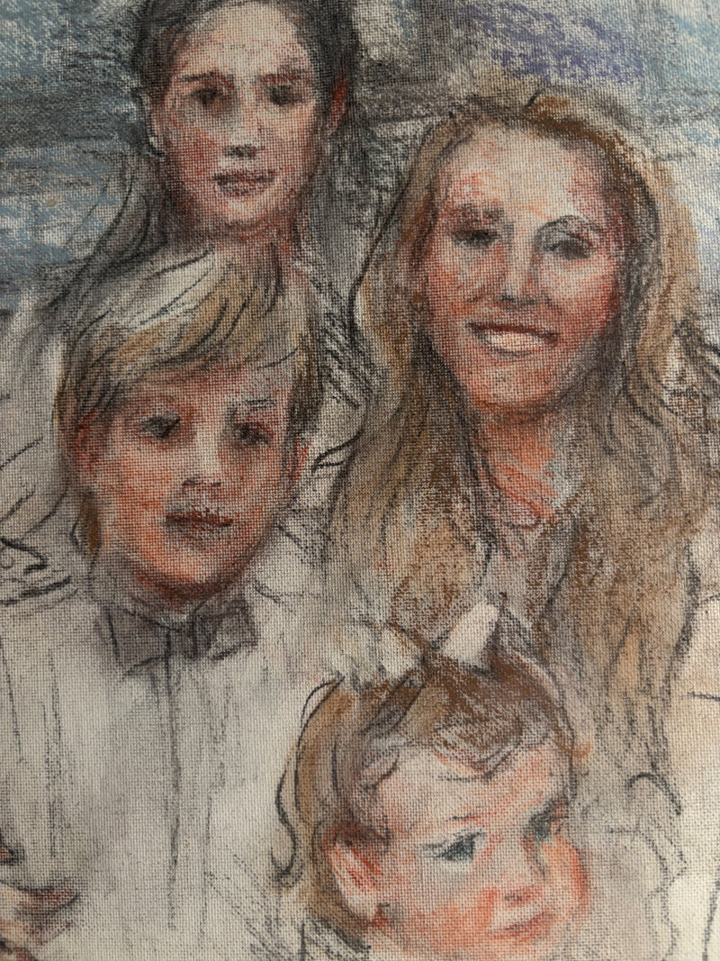 Pastel Painting Portrait of the Suchard Family by Attilio Melo 1960s