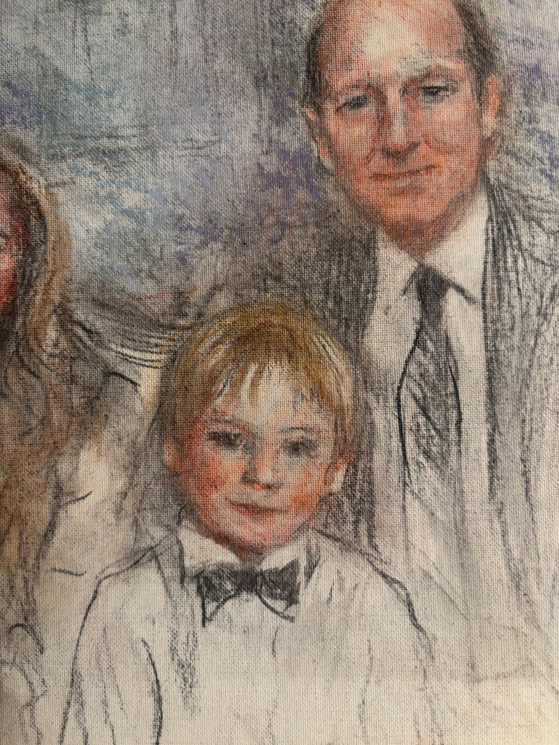 Pastel Painting Portrait of the Suchard Family by Attilio Melo 1960s