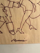 Ink drawing of Policeman with Lady by Mino Maccari 1970s