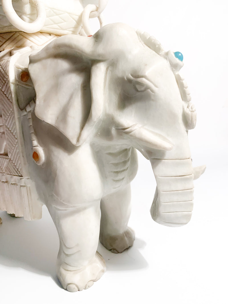 Scultura di Elefante in Marmo Indiano e Pietre Anni 40