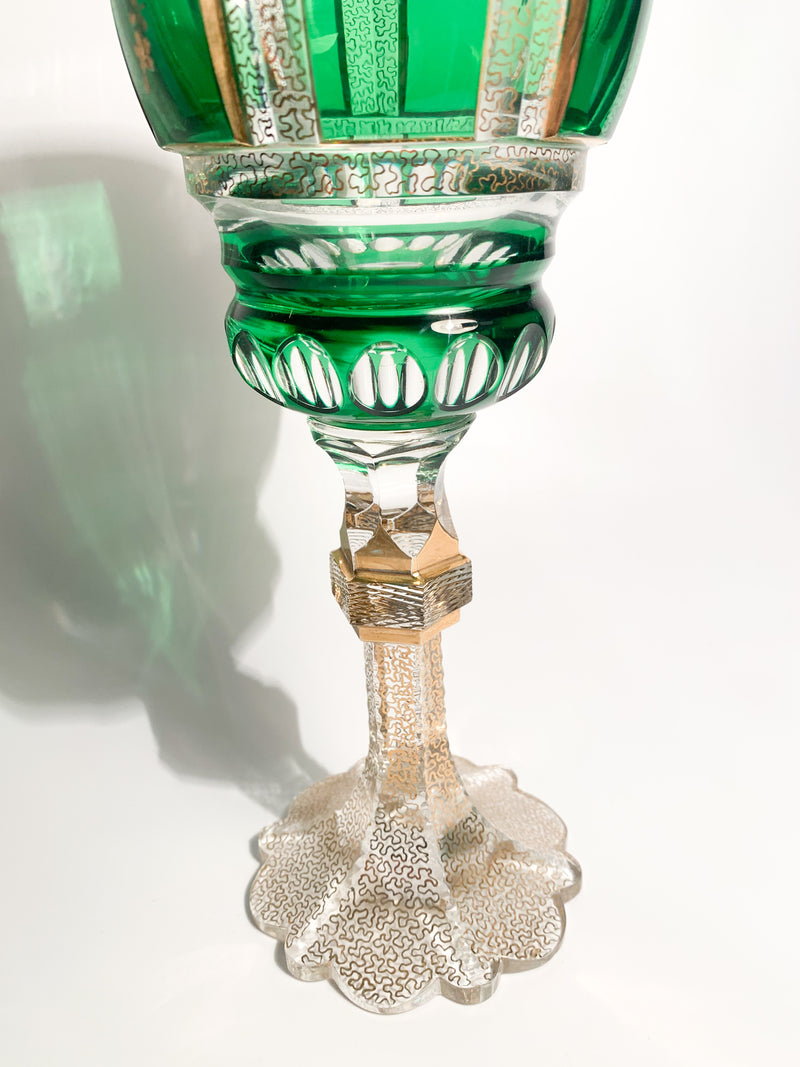 Bicchiere in Cristallo Biedermeier Verde e Oro Zecchino Anni 50