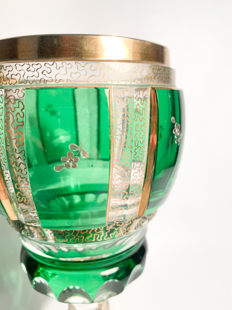 Bicchiere in Cristallo Biedermeier Verde e Oro Zecchino Anni 50