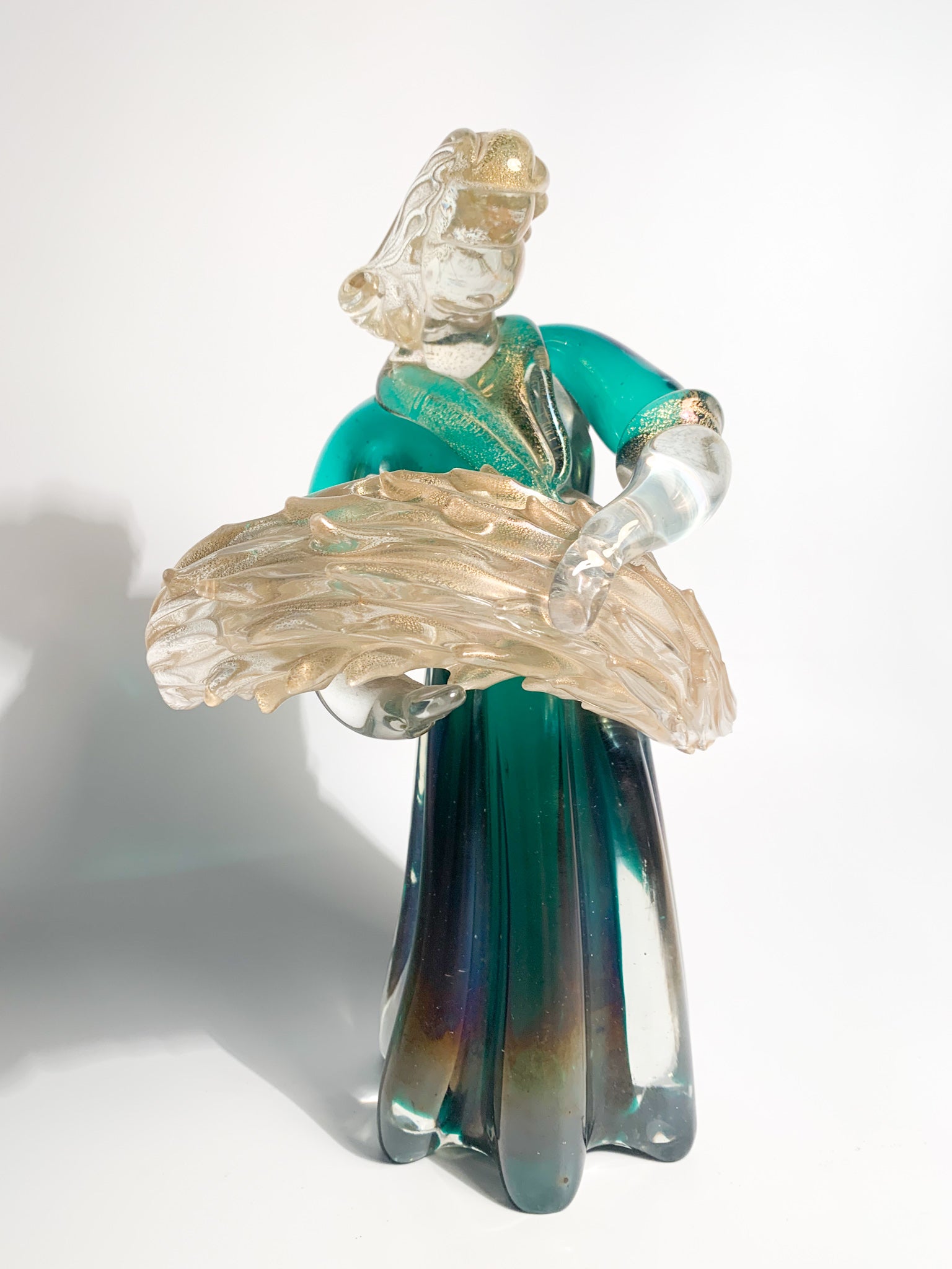 Scultura in Vetro di Murano Iridescente con Foglie d'Oro di Archimede Seguso Anni 40