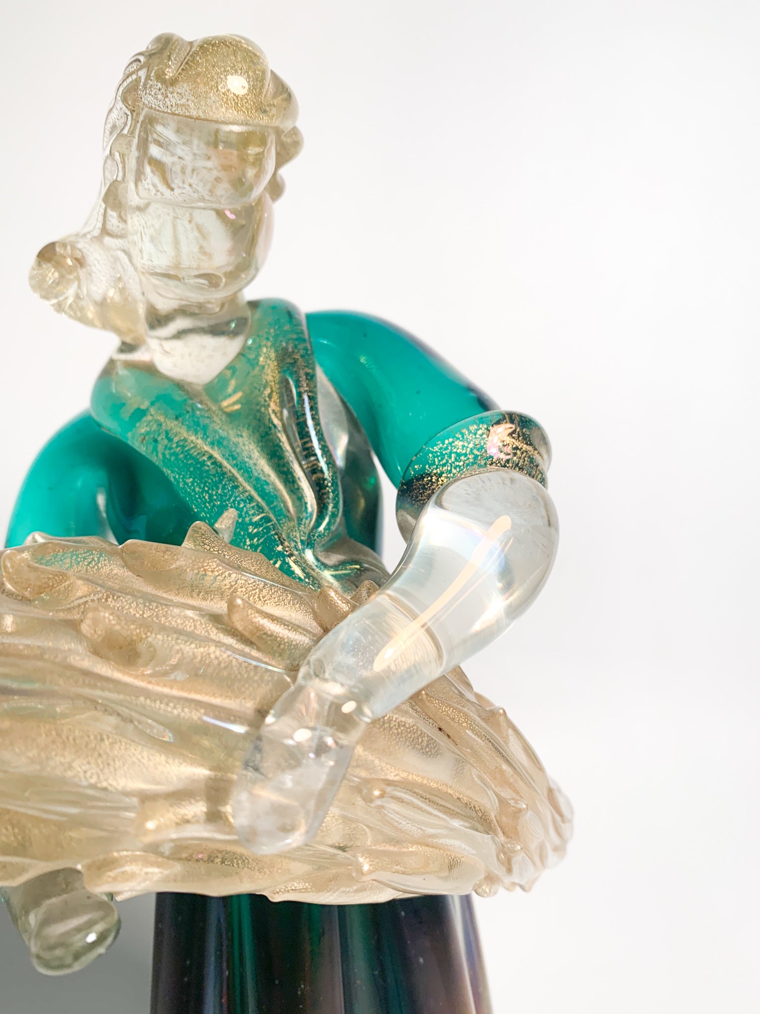 Scultura in Vetro di Murano Iridescente con Foglie d'Oro di Archimede Seguso Anni 40