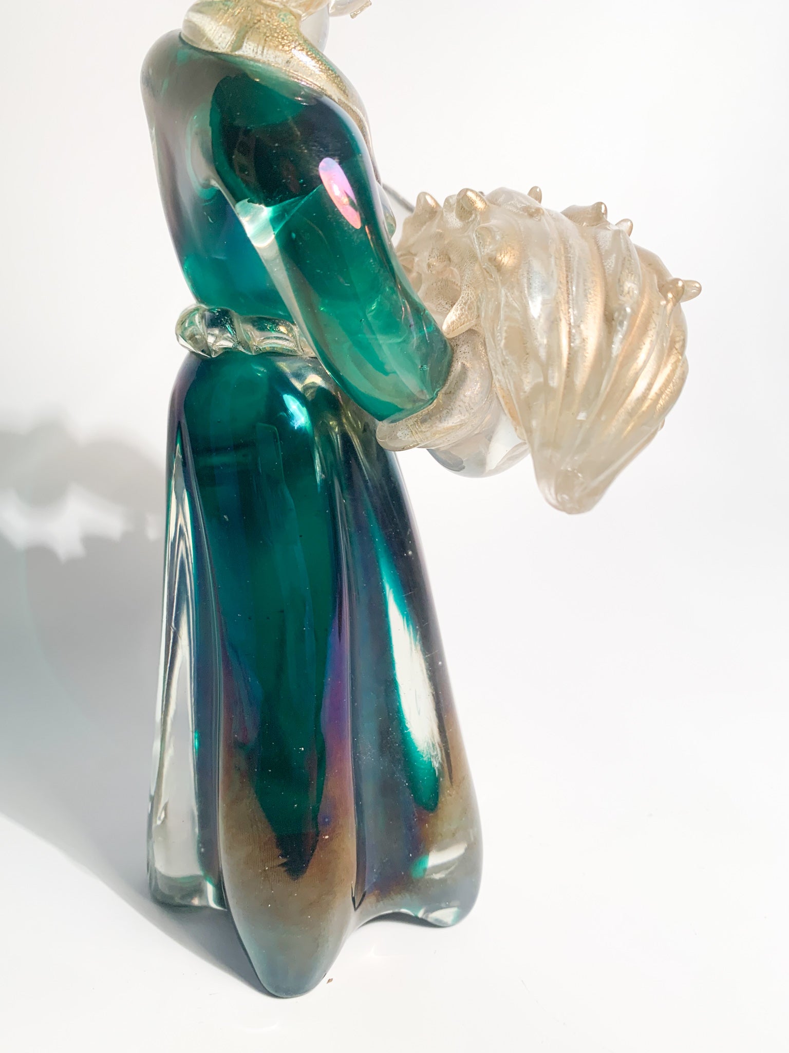 Scultura in Vetro di Murano Iridescente con Foglie d'Oro di Archimede Seguso Anni 40