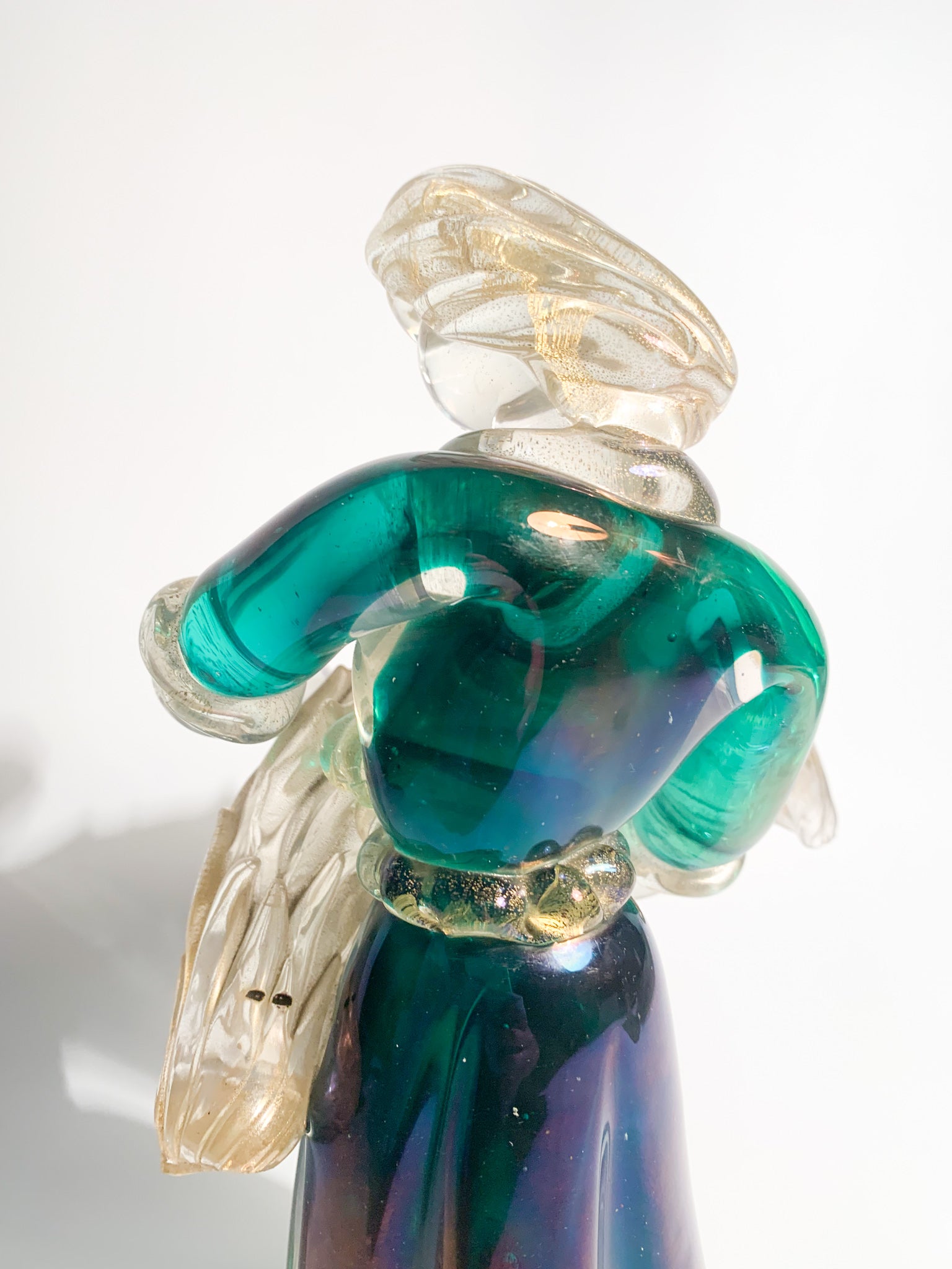 Scultura in Vetro di Murano Iridescente con Foglie d'Oro di Archimede Seguso Anni 40