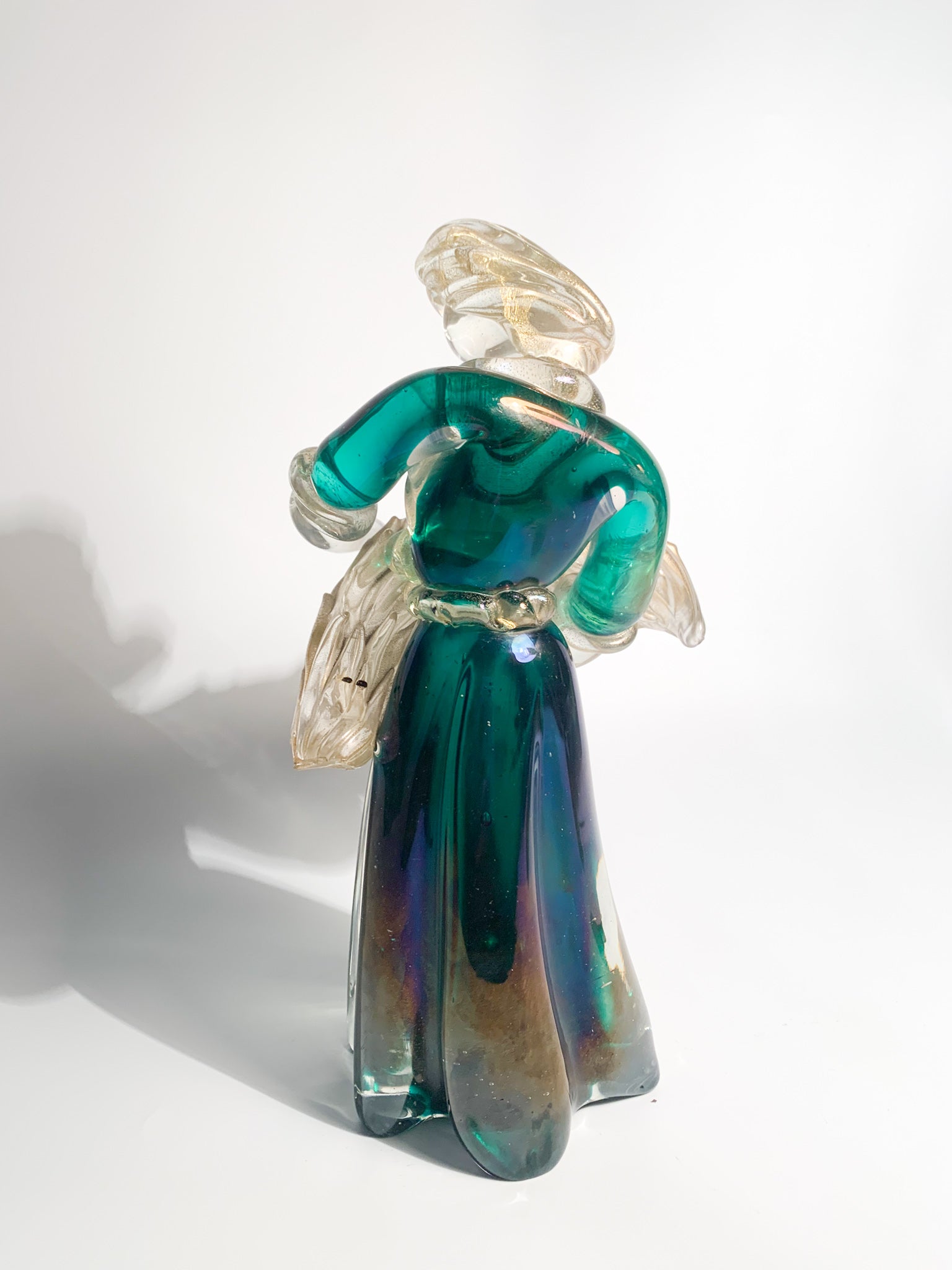 Scultura in Vetro di Murano Iridescente con Foglie d'Oro di Archimede Seguso Anni 40