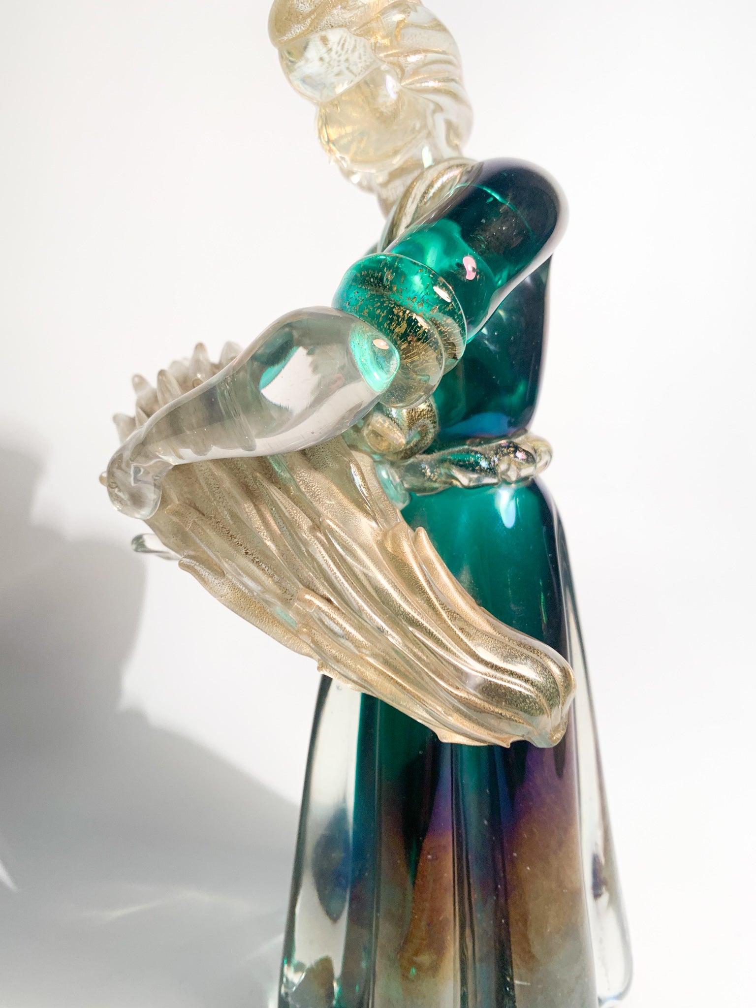 Scultura in Vetro di Murano Iridescente con Foglie d'Oro di Archimede Seguso Anni 40