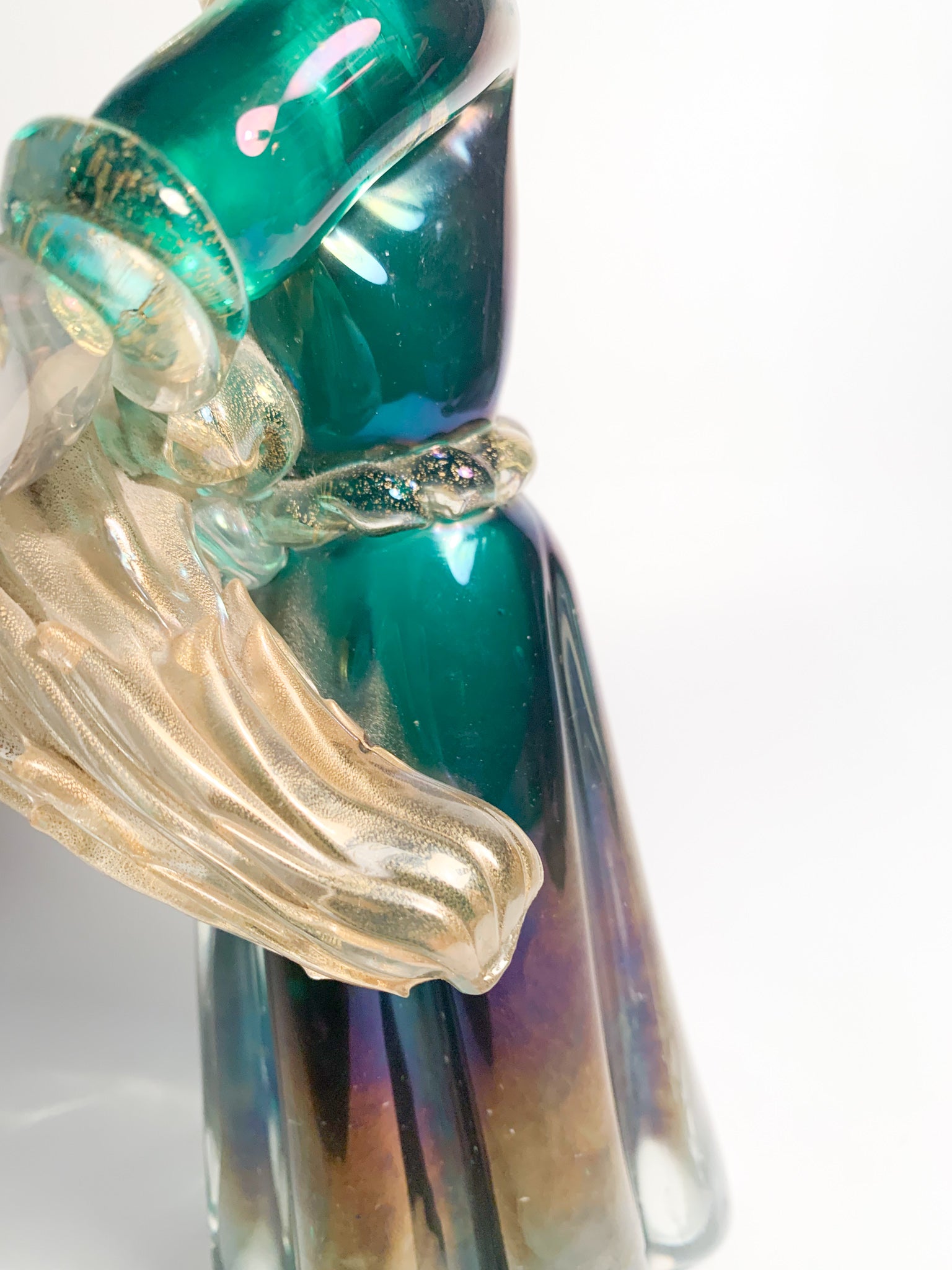 Scultura in Vetro di Murano Iridescente con Foglie d'Oro di Archimede Seguso Anni 40