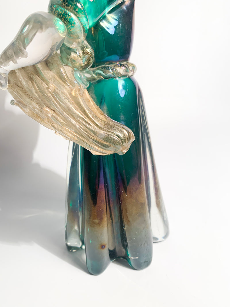 Iridescent Murano Glass Sculpture with Gold Leaves by Archimede Seguso 1940s