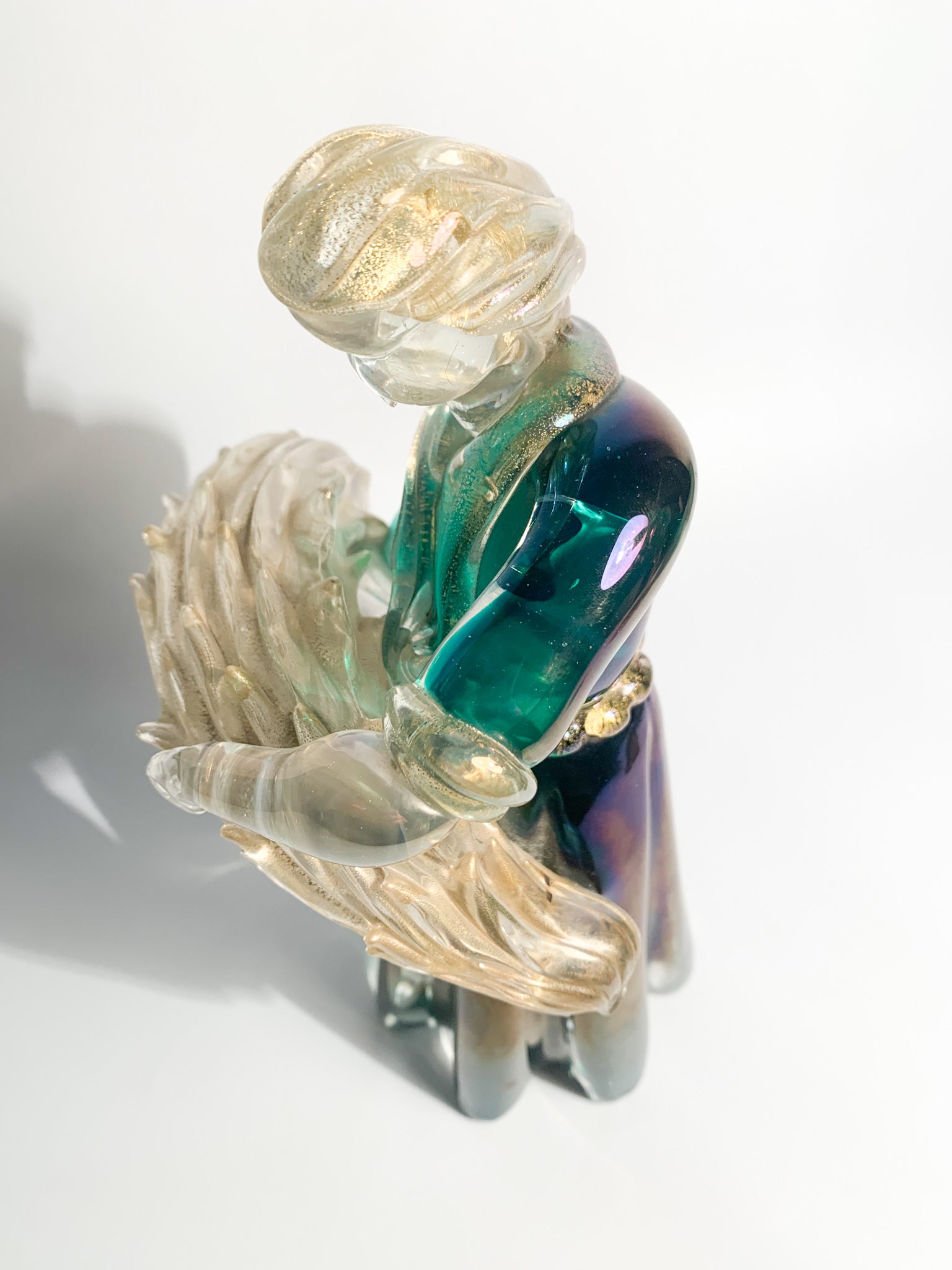 Scultura in Vetro di Murano Iridescente con Foglie d'Oro di Archimede Seguso Anni 40
