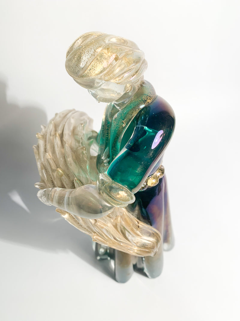 Iridescent Murano Glass Sculpture with Gold Leaves by Archimede Seguso 1940s