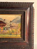 Dipinto Olio su Cartone di Baite in Montagna di G. Colino Anni 50