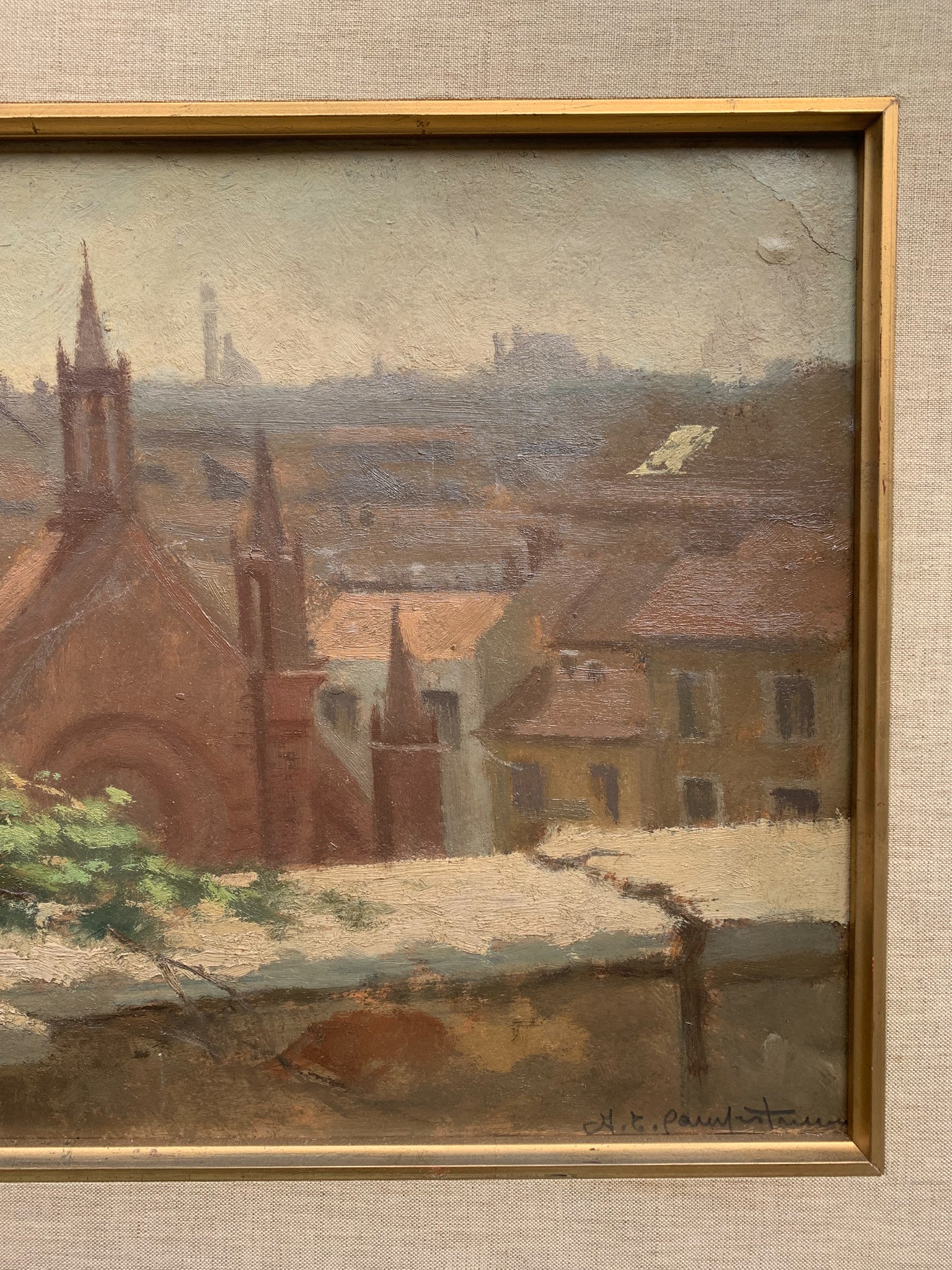 Oil Painting on Panel "Milan from the Terrace" by Alcide Ernesto Campestrini, 1950s