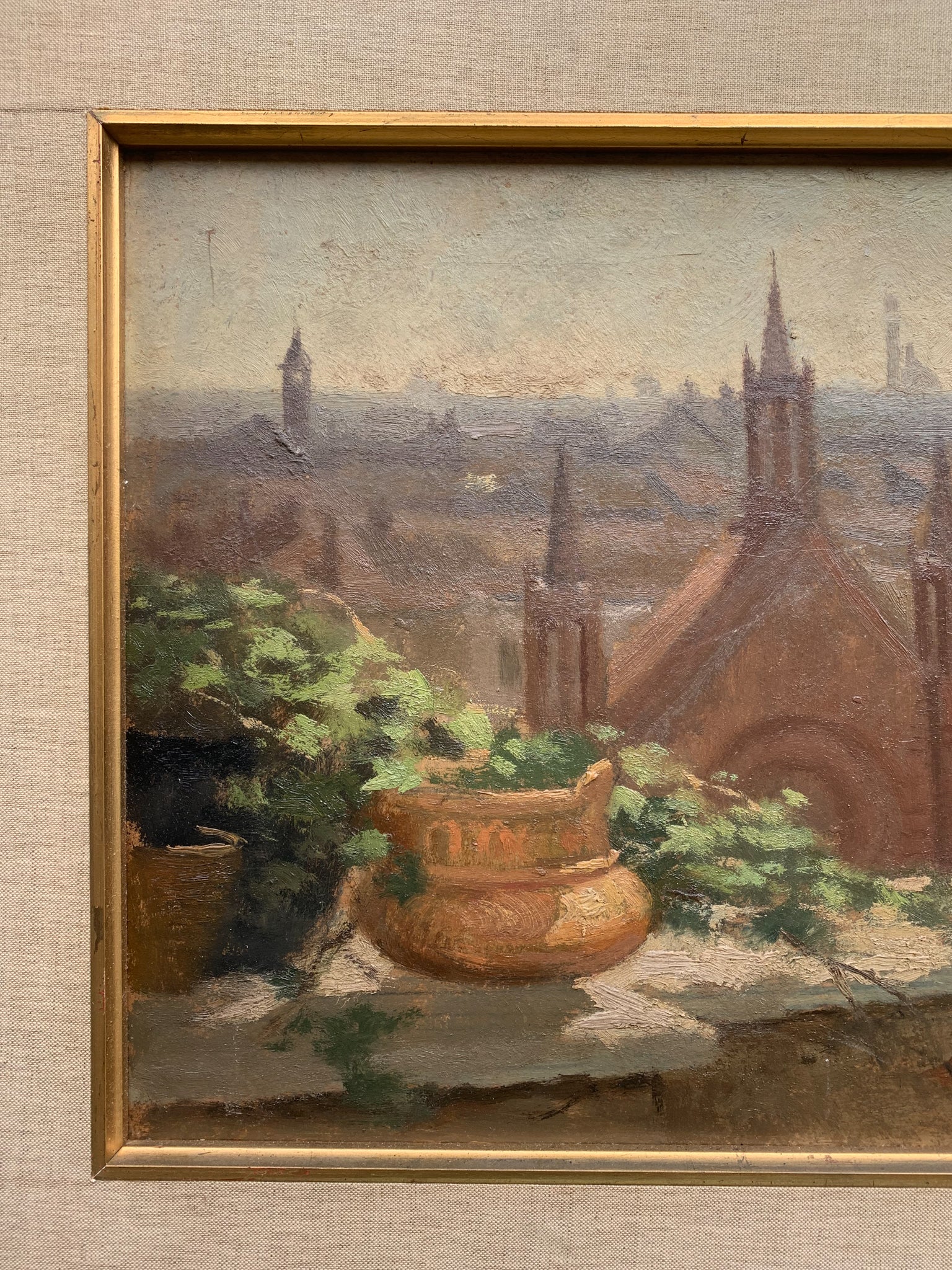 Oil Painting on Panel "Milan from the Terrace" by Alcide Ernesto Campestrini, 1950s