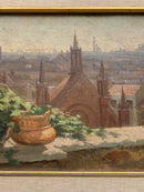 Dipinto Olio su Tavola "Milano dal Terrazzo" di Alcide Ernesto Campestrini Anni 50