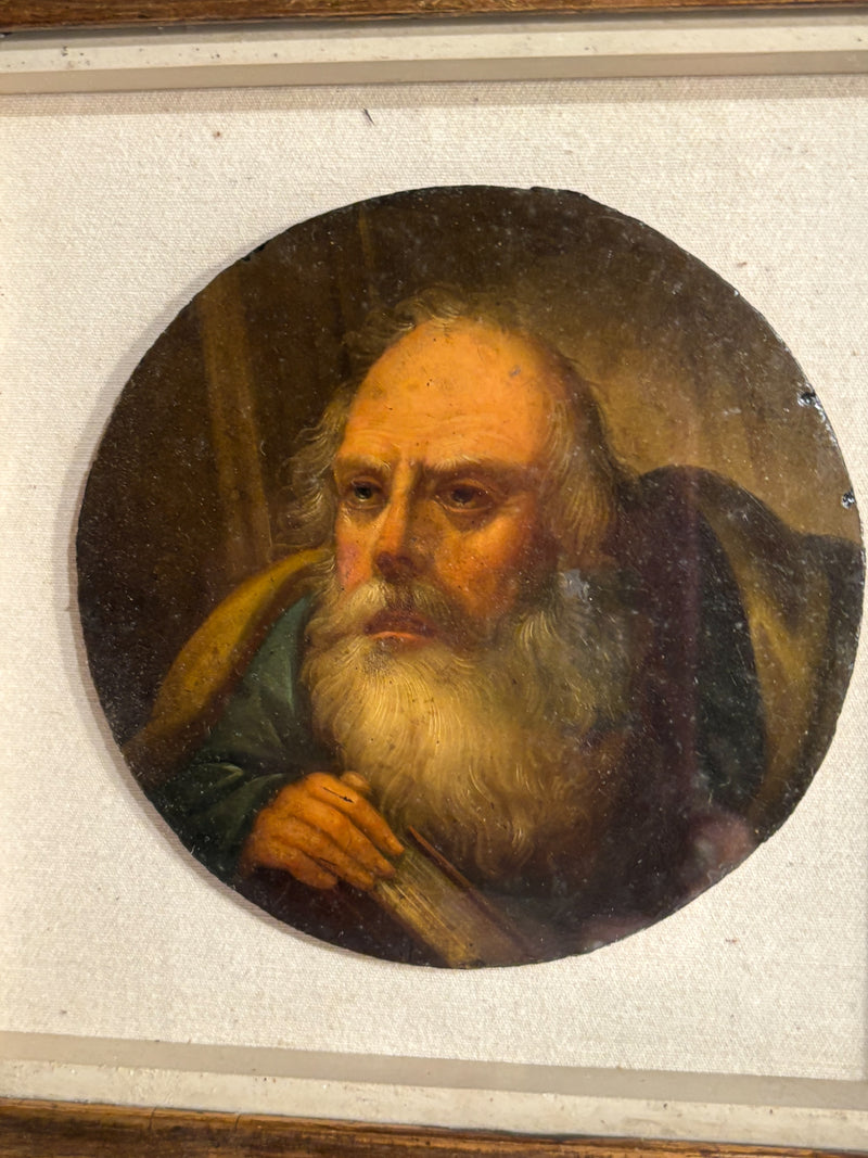 Oil Painting on Panel of Elderly Man with Beard Nineteenth Century