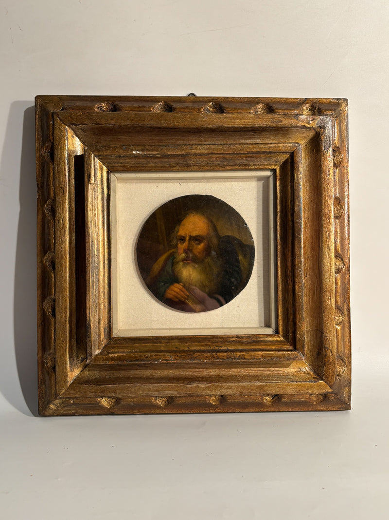 Oil Painting on Panel of Elderly Man with Beard Nineteenth Century