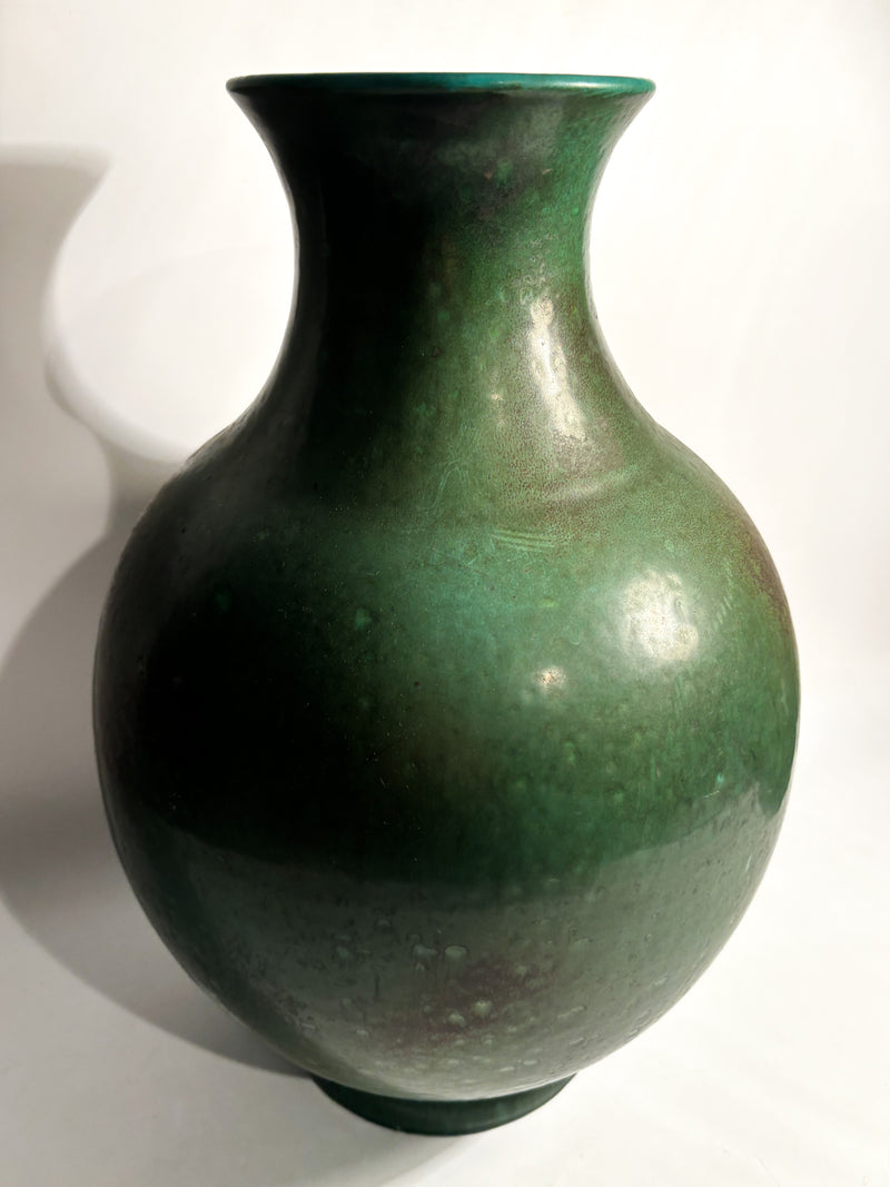 Green and Black French Ceramic Vase from the 1970s