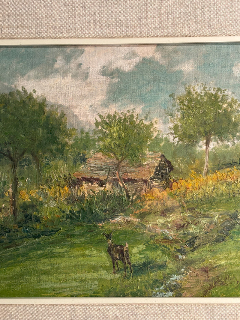 Oil Painting on Plywood of Country Landscape by O. Casali from 1928