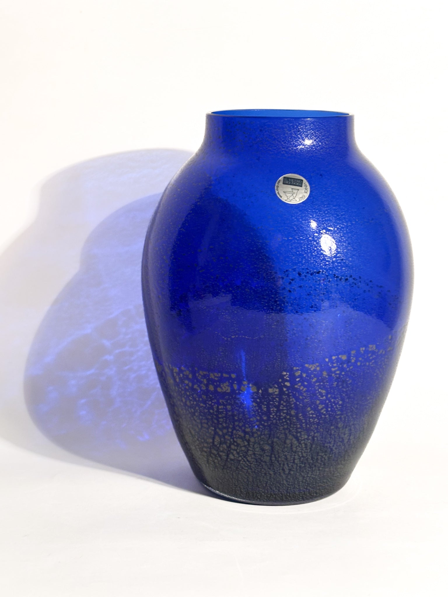 Vaso in Vetro di Murano Blu e Inserti Argentati il Vetro dei Dogi Anni 80