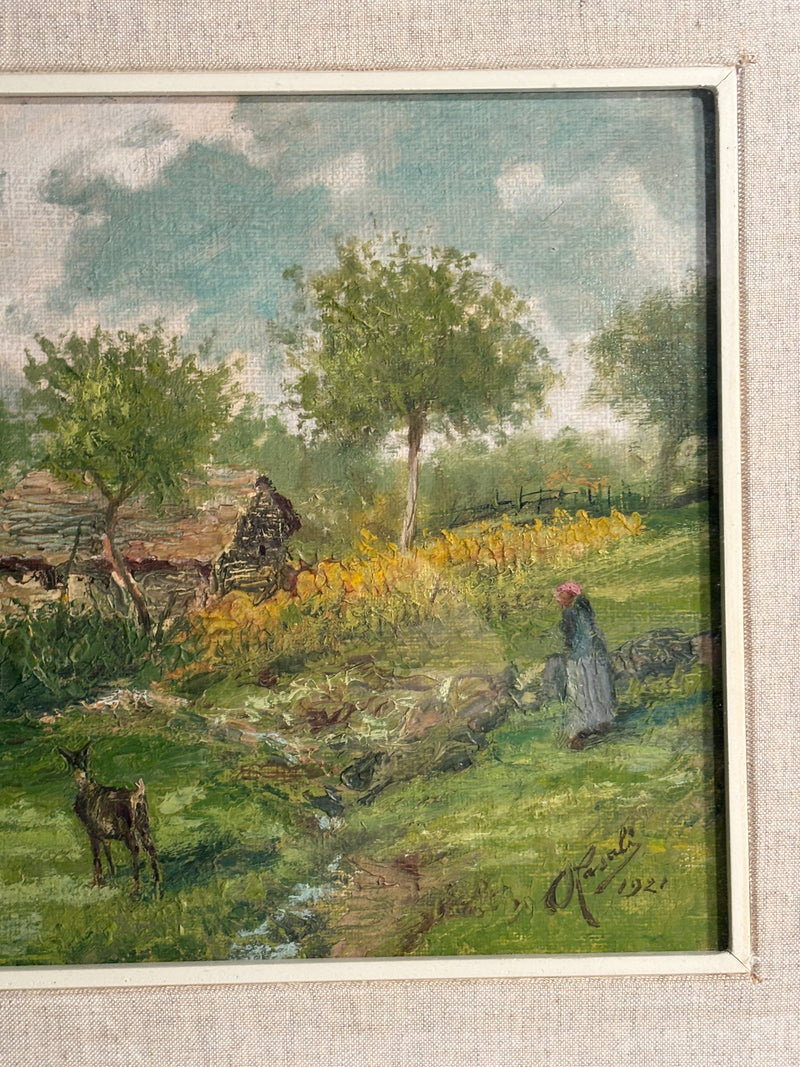 Oil Painting on Plywood of Country Landscape by O. Casali from 1928