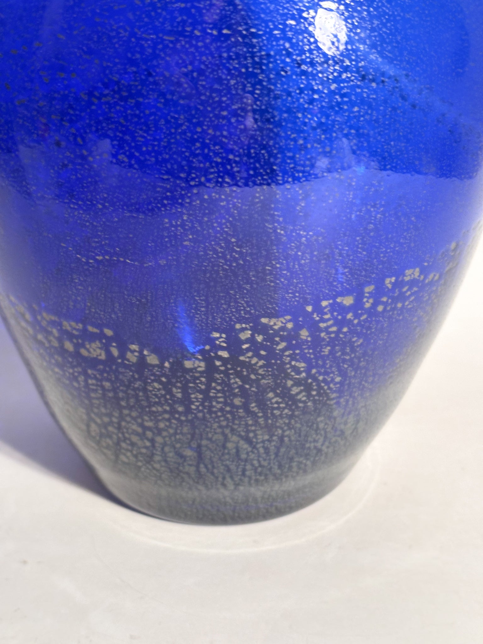 Vaso in Vetro di Murano Blu e Inserti Argentati il Vetro dei Dogi Anni 80