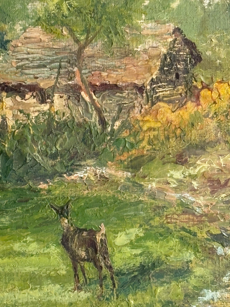 Oil Painting on Plywood of Country Landscape by O. Casali from 1928