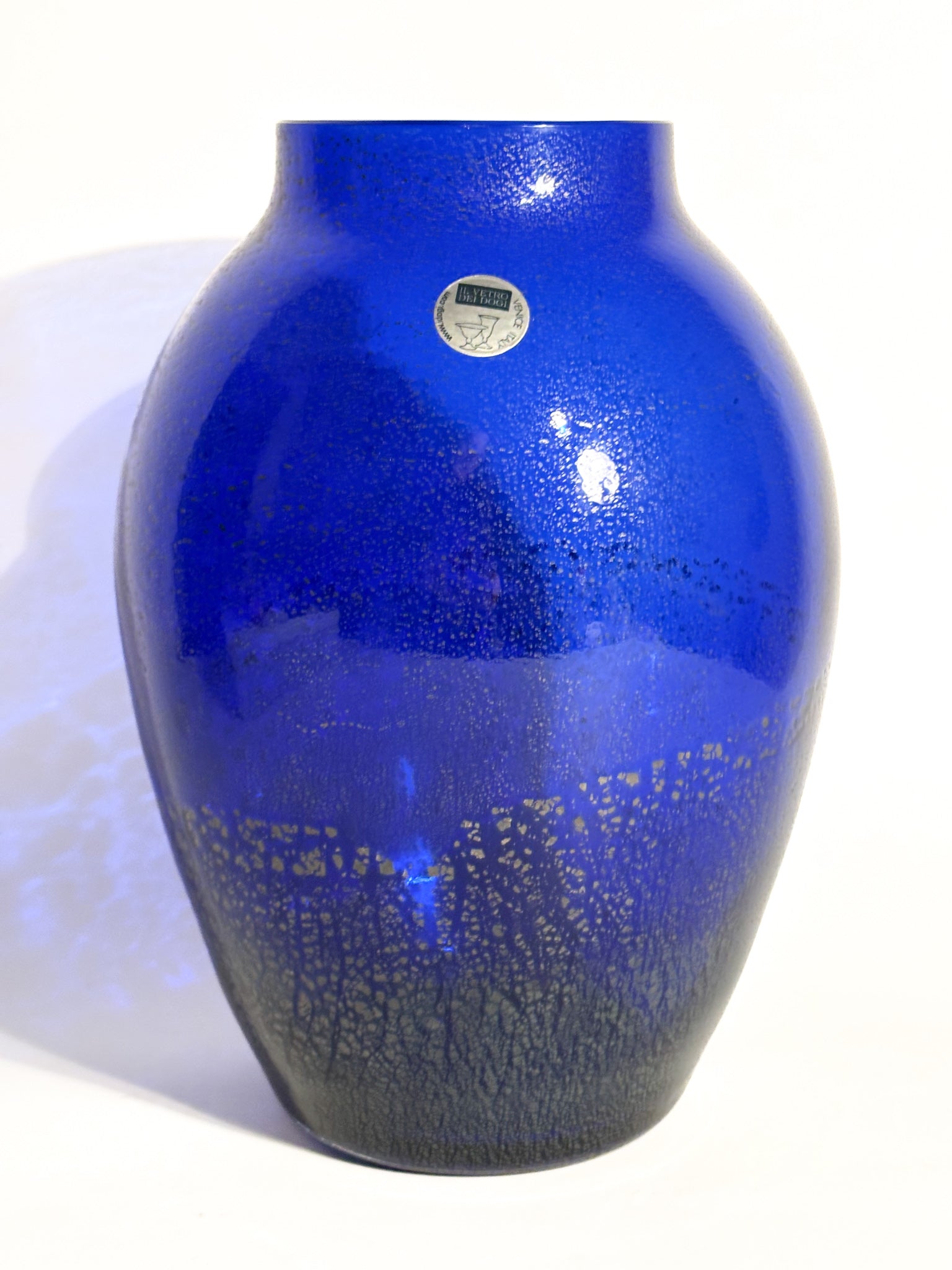 Vaso in Vetro di Murano Blu e Inserti Argentati il Vetro dei Dogi Anni 80