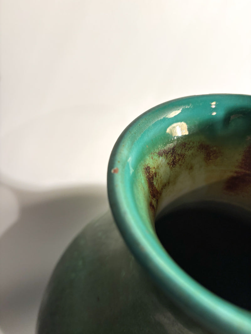 Vaso in Ceramica Francese Verde e Nero Anni 70