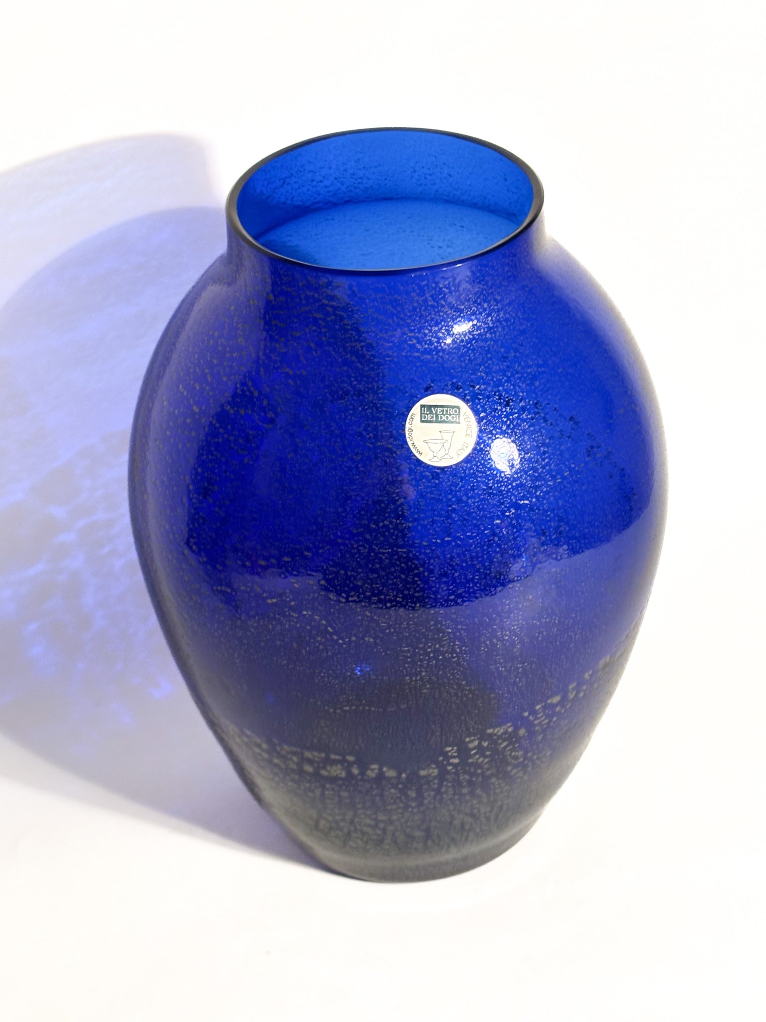 Vaso in Vetro di Murano Blu e Inserti Argentati il Vetro dei Dogi Anni 80