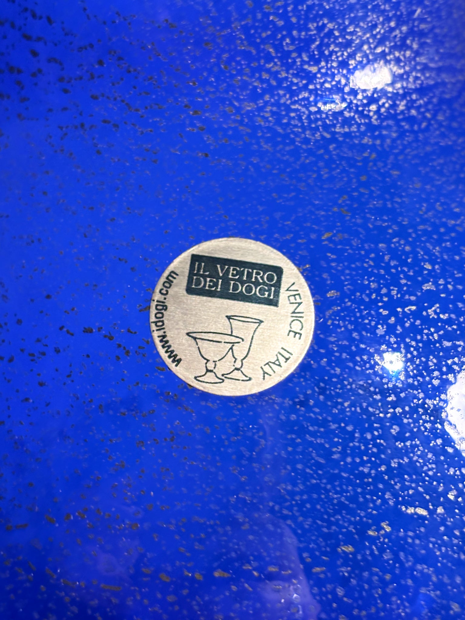 Vaso in Vetro di Murano Blu e Inserti Argentati il Vetro dei Dogi Anni 80