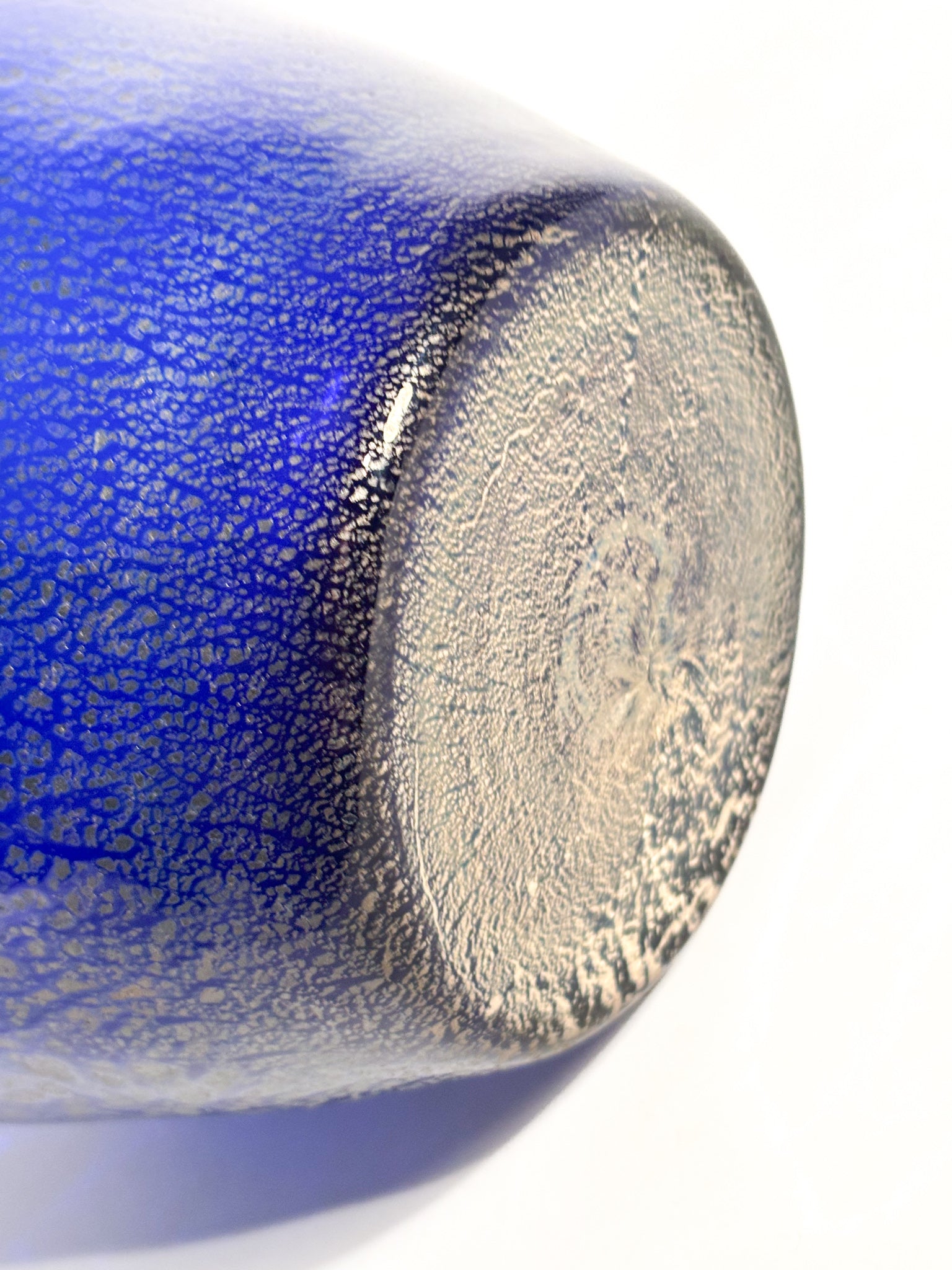 Vaso in Vetro di Murano Blu e Inserti Argentati il Vetro dei Dogi Anni 80