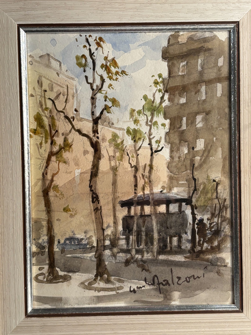 Watercolor Painting by Vespasiano di Giulio Falzoni 1960s