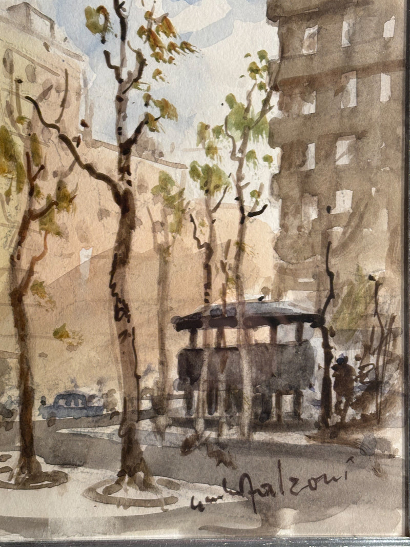 Watercolor Painting by Vespasiano di Giulio Falzoni 1960s