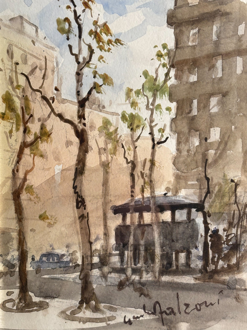 Watercolor Painting by Vespasiano di Giulio Falzoni 1960s