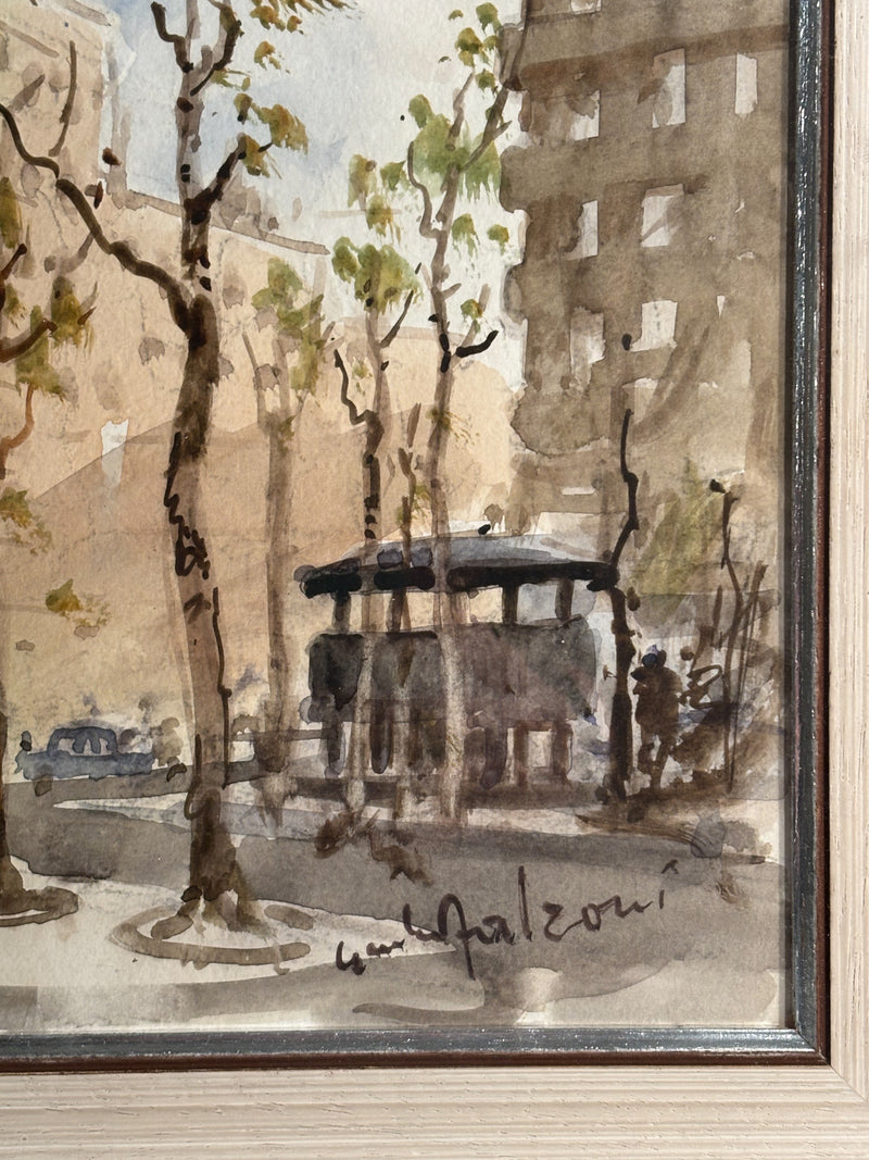 Watercolor Painting by Vespasiano di Giulio Falzoni 1960s