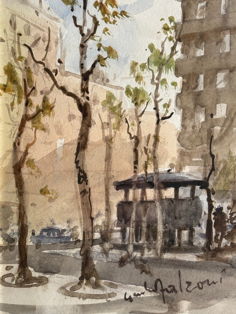 Watercolor Painting by Vespasiano di Giulio Falzoni 1960s