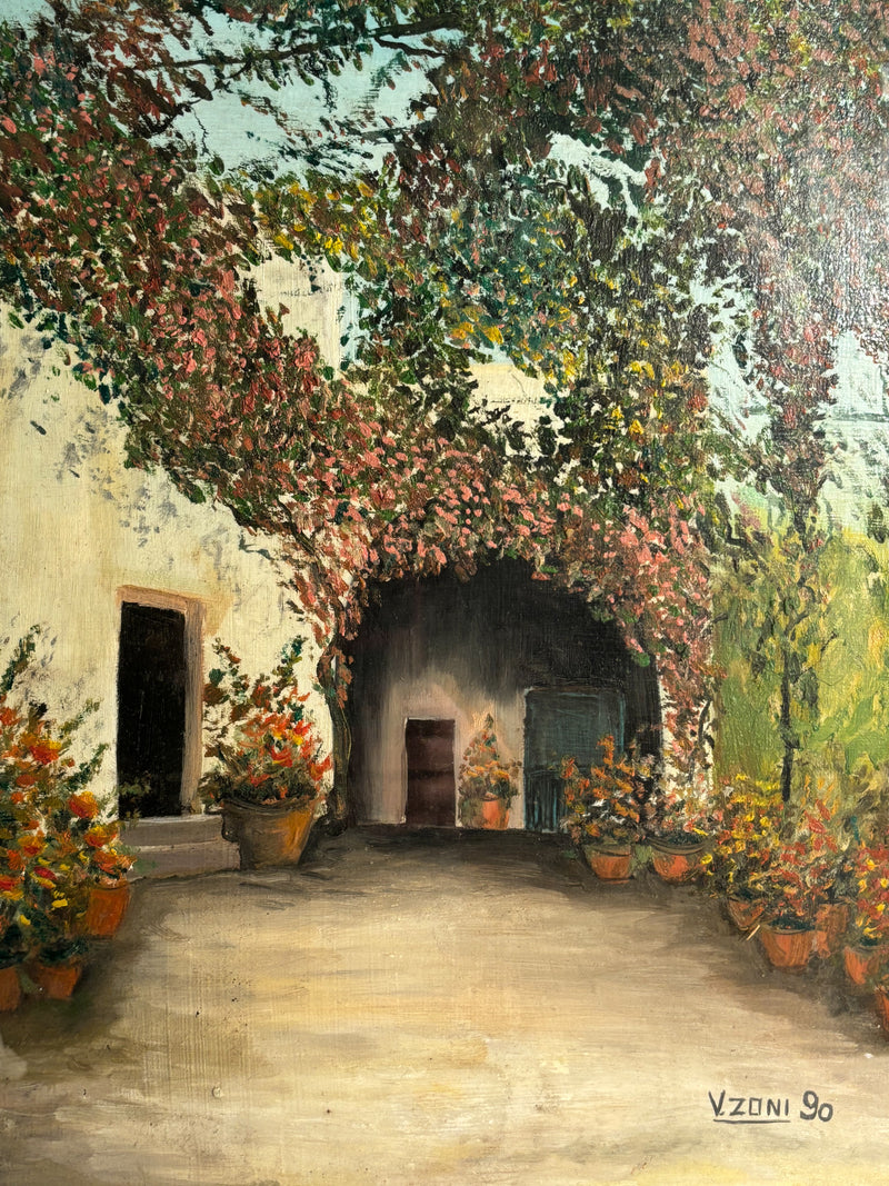 Oil Painting on Cardboard of Garden by V. Zoni from 1990