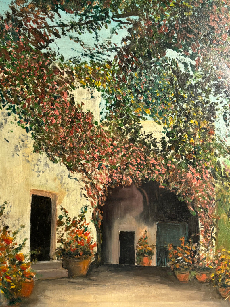 Oil Painting on Cardboard of Garden by V. Zoni from 1990