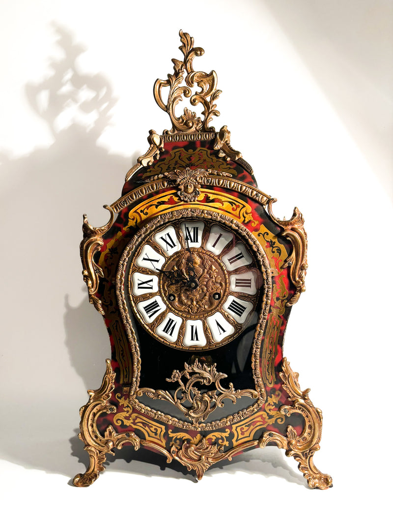 Boulle ta Table Clock in Wood and Brass from the Second Half of the 20th Century