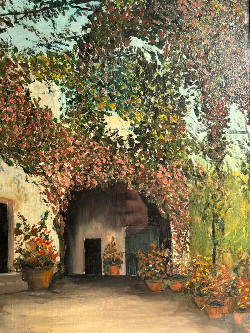 Oil Painting on Cardboard of Garden by V. Zoni from 1990