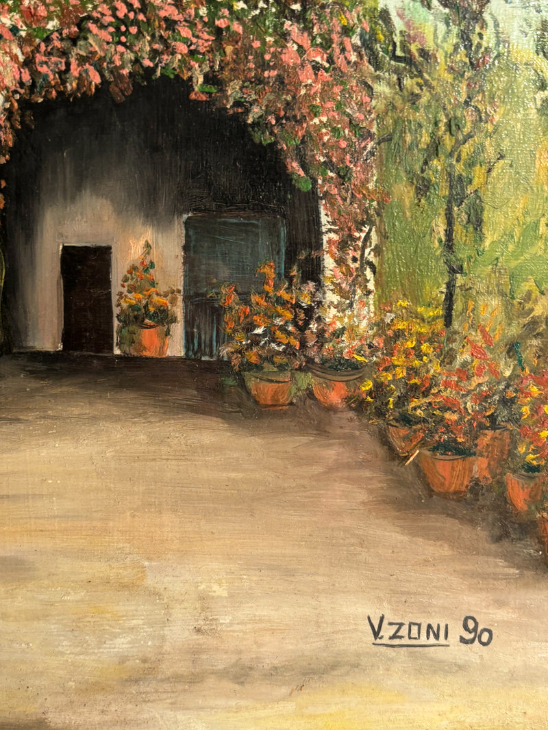 Oil Painting on Cardboard of Garden by V. Zoni from 1990