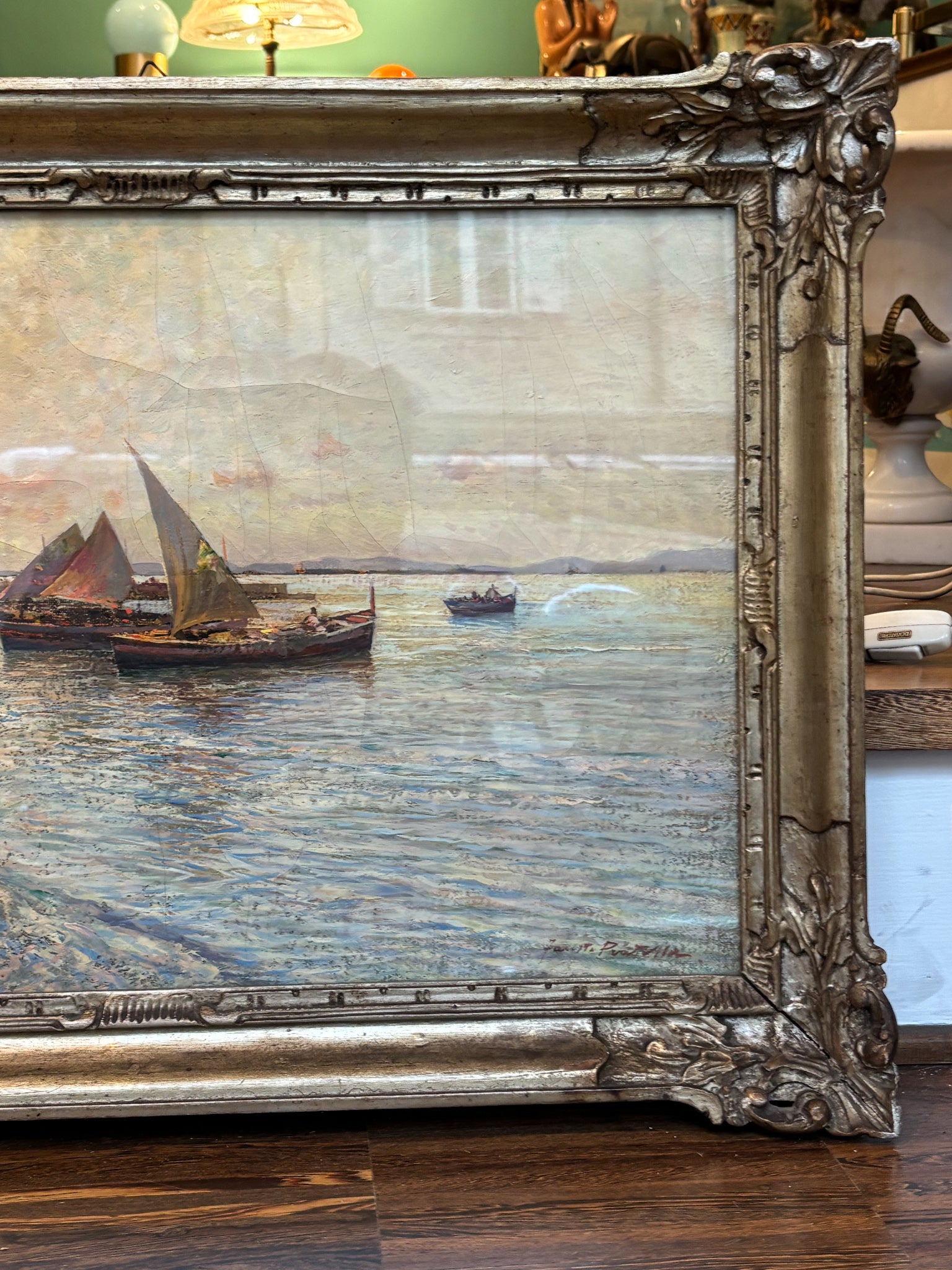 Dipinto Olio su Tavola di Marina di Fausto Pratella Anni 50