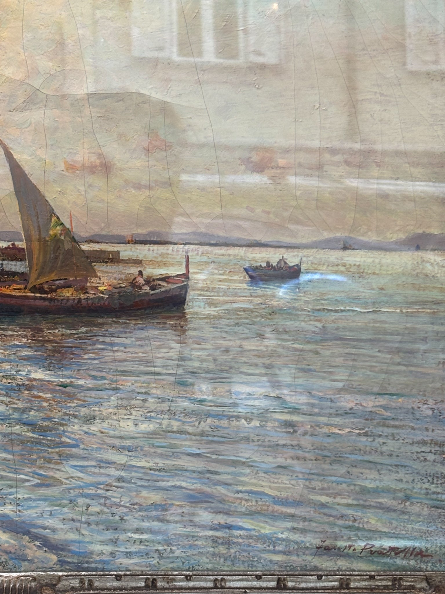 Dipinto Olio su Tavola di Marina di Fausto Pratella Anni 50