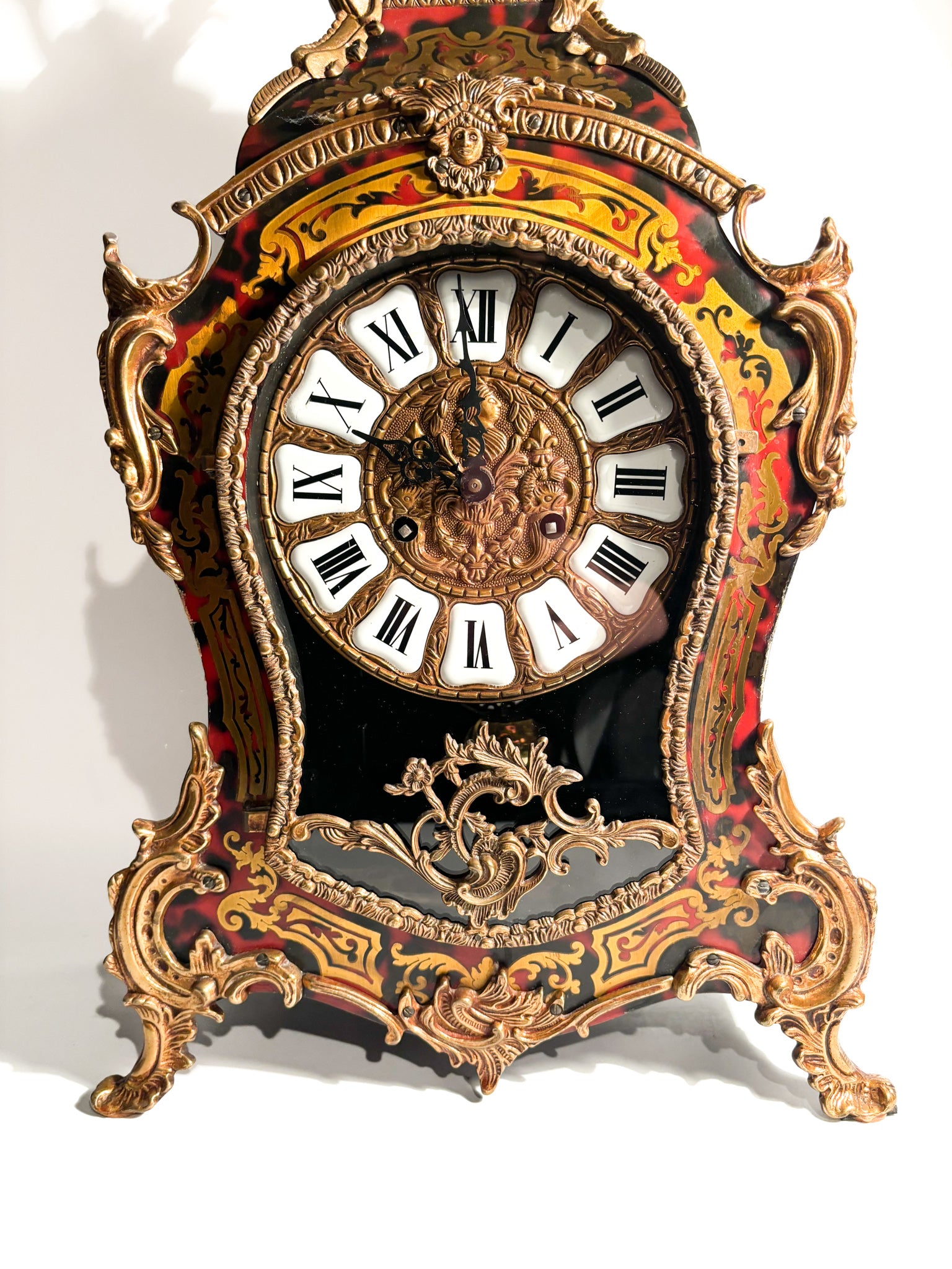 Boulle ta Table Clock in Wood and Brass from the Second Half of the 20th Century