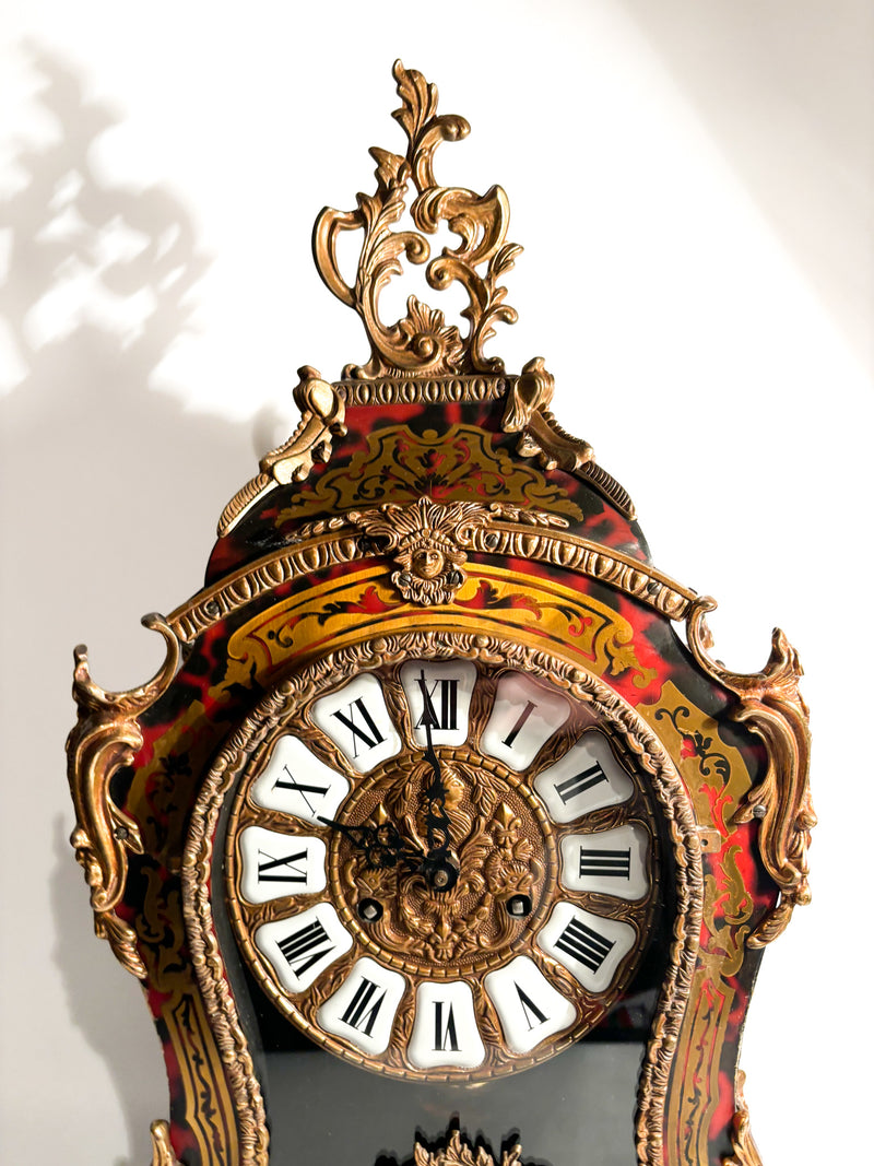 Orologio Boulle ta Tavolo in Legno e Ottone della Seconda Metà del XX Secolo