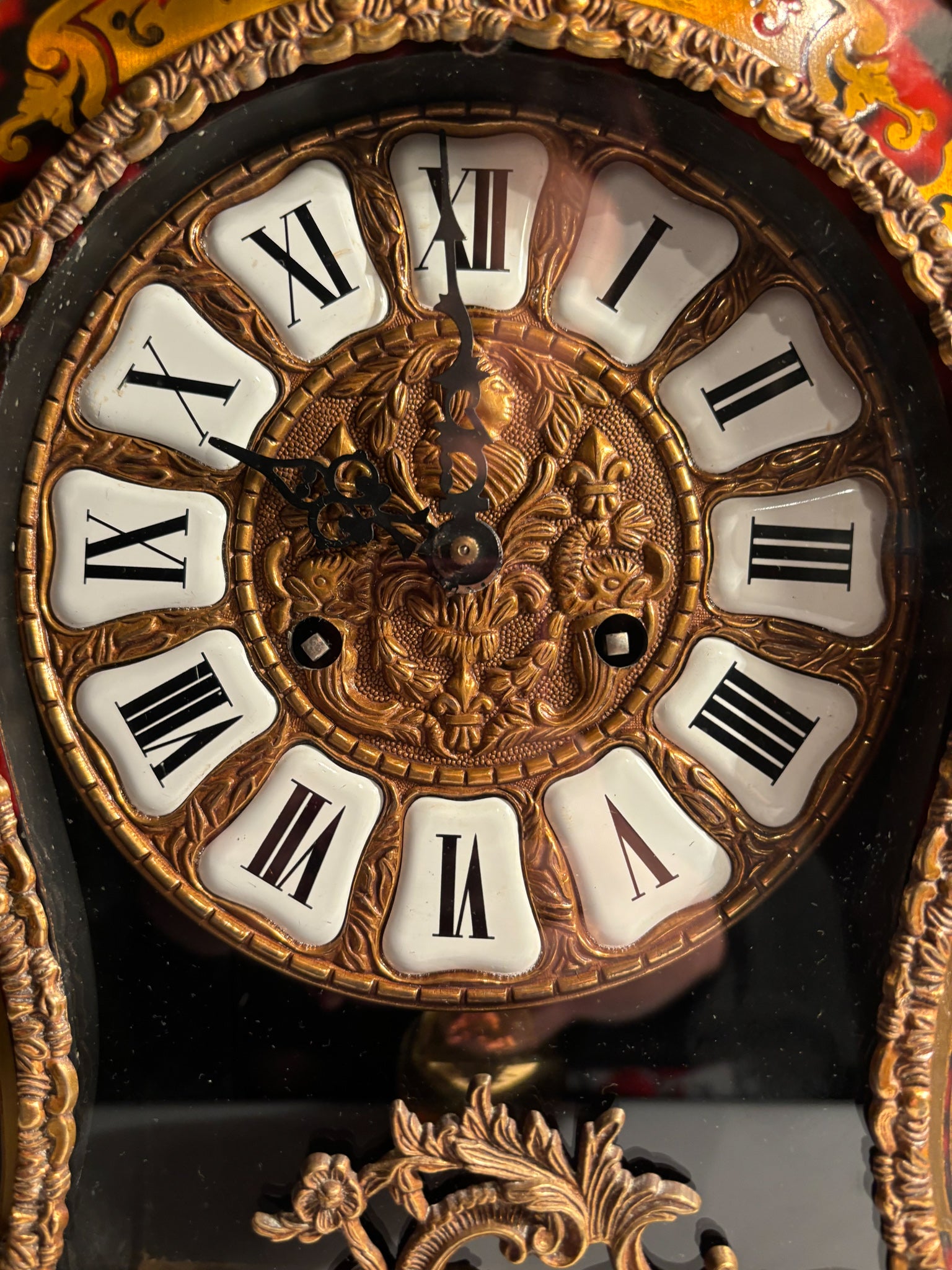 Boulle ta Table Clock in Wood and Brass from the Second Half of the 20th Century